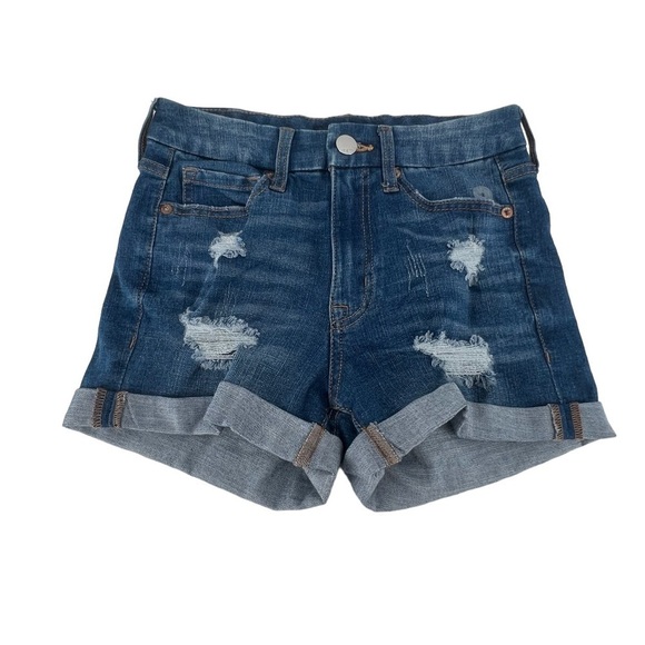 Aeropostale High Rise Curvy Midi 3” Distressed Jean Shorts Size 2 Women’s - Picture 1 of 5